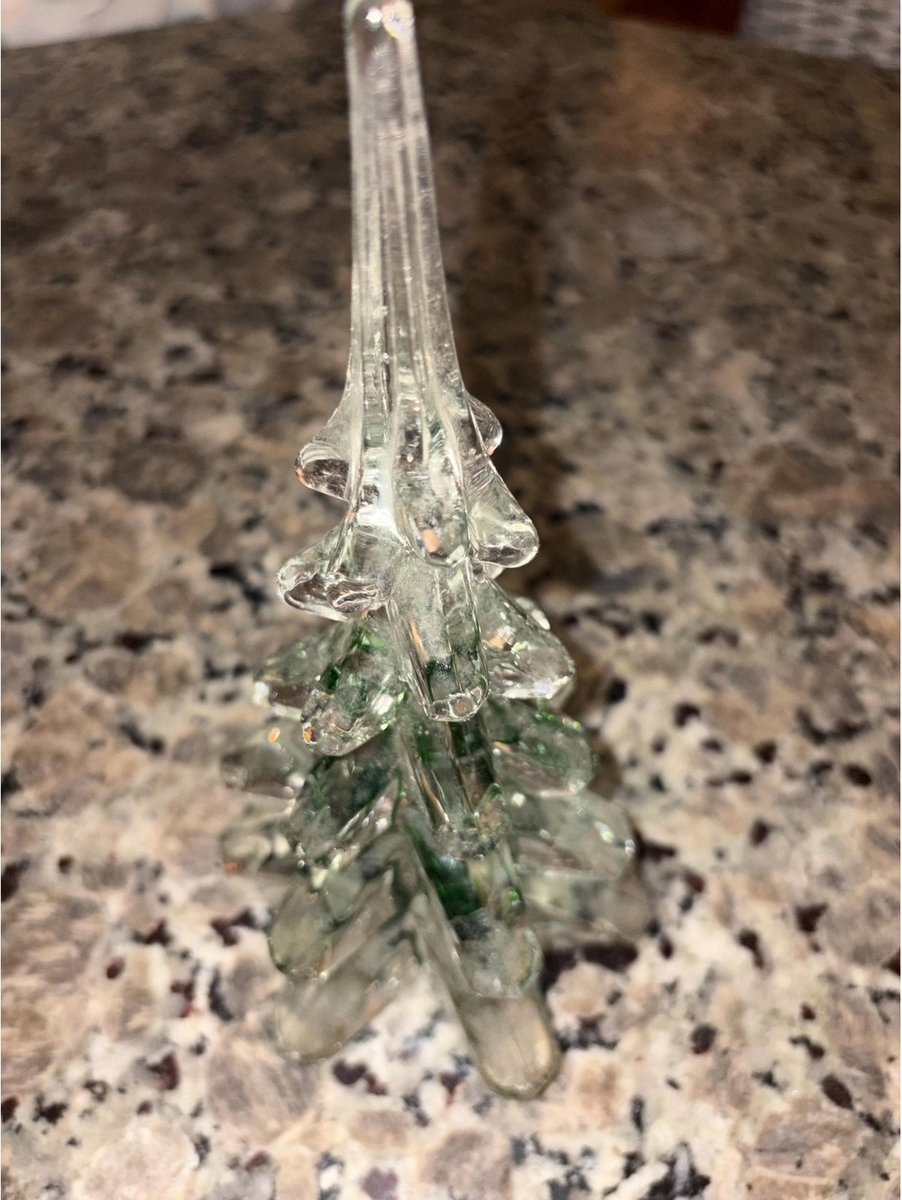 vintage Enesco molded clear and green art glass Christmas tree figurine